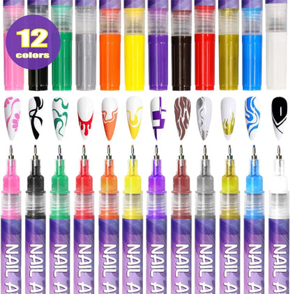 🎁🎄Christmas Flash Sale 12-Color Nail Doodle Pen for DIY Nail Art Quick Drying Acrylic Painting and 3D Dot Embroidery mma acrylic nail