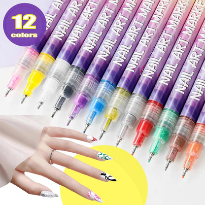 🎁🎄Christmas Flash Sale 12-Color Nail Doodle Pen for DIY Nail Art Quick Drying Acrylic Painting and 3D Dot Embroidery mma acrylic nail